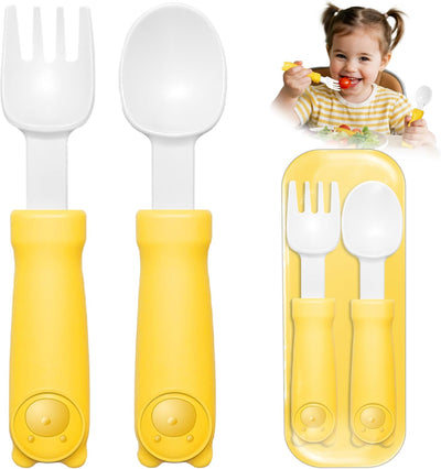 Utensilios niños 1-3 años cuchara tenedor agarre grueso amarillo