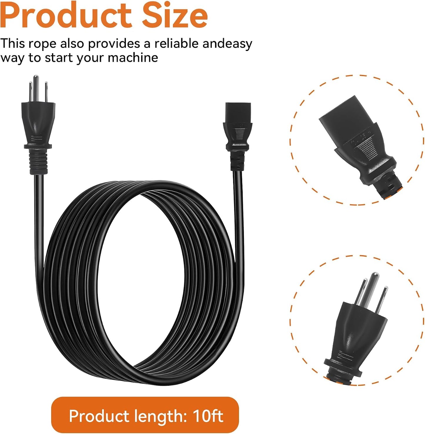 Cable alimentación CA 10pies 3 clavijas para parrilla pellets