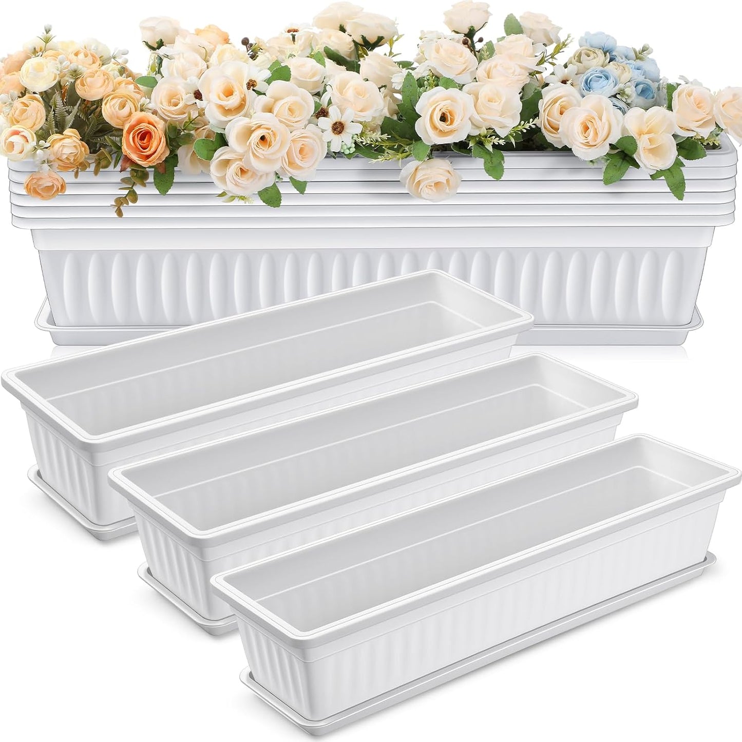 6 Cajas Flores 27" Exteriores con Bandejas Drenaje