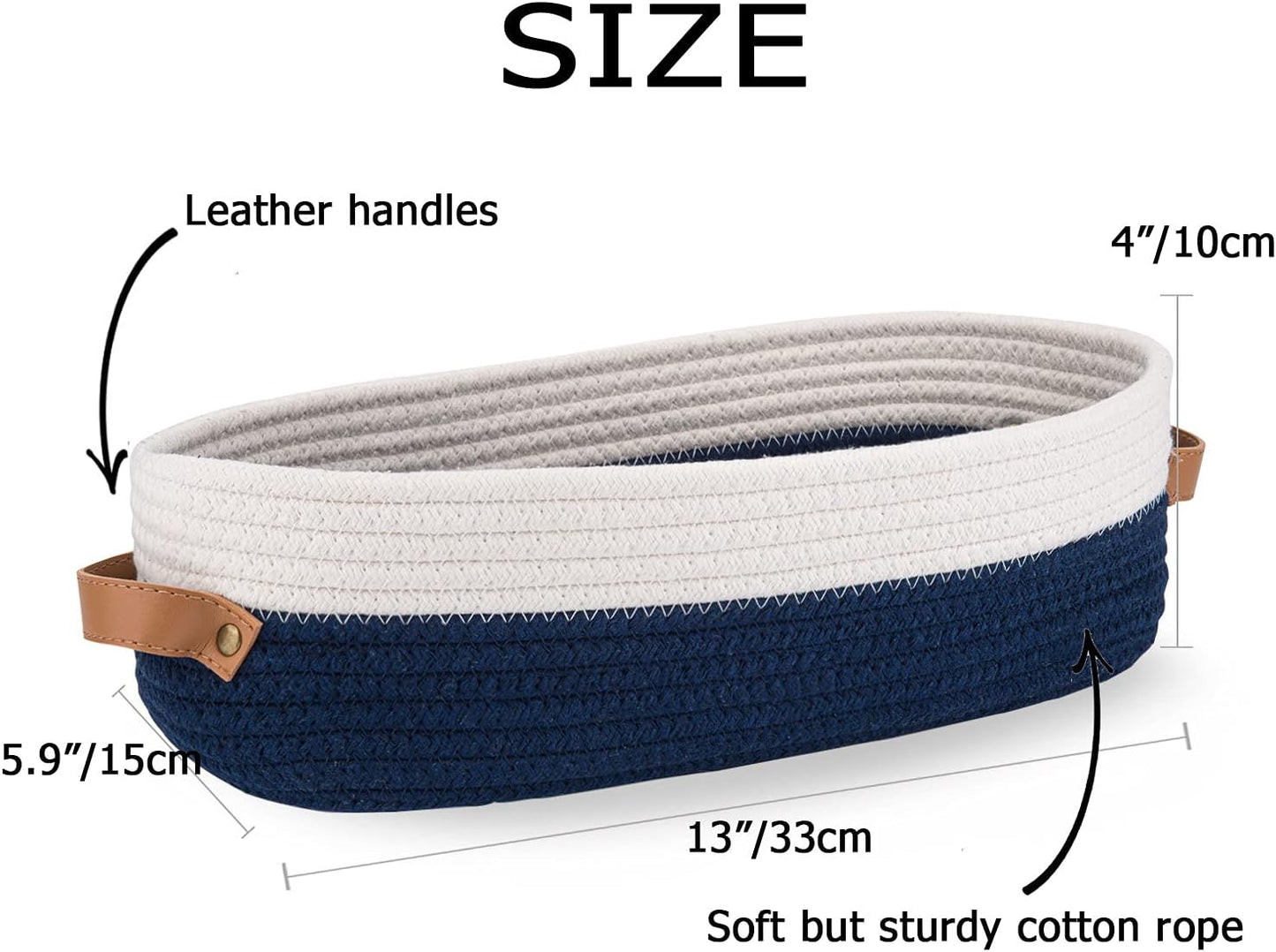 Cesta tejida para inodoro 13x5.9x4" blanco costuras azul