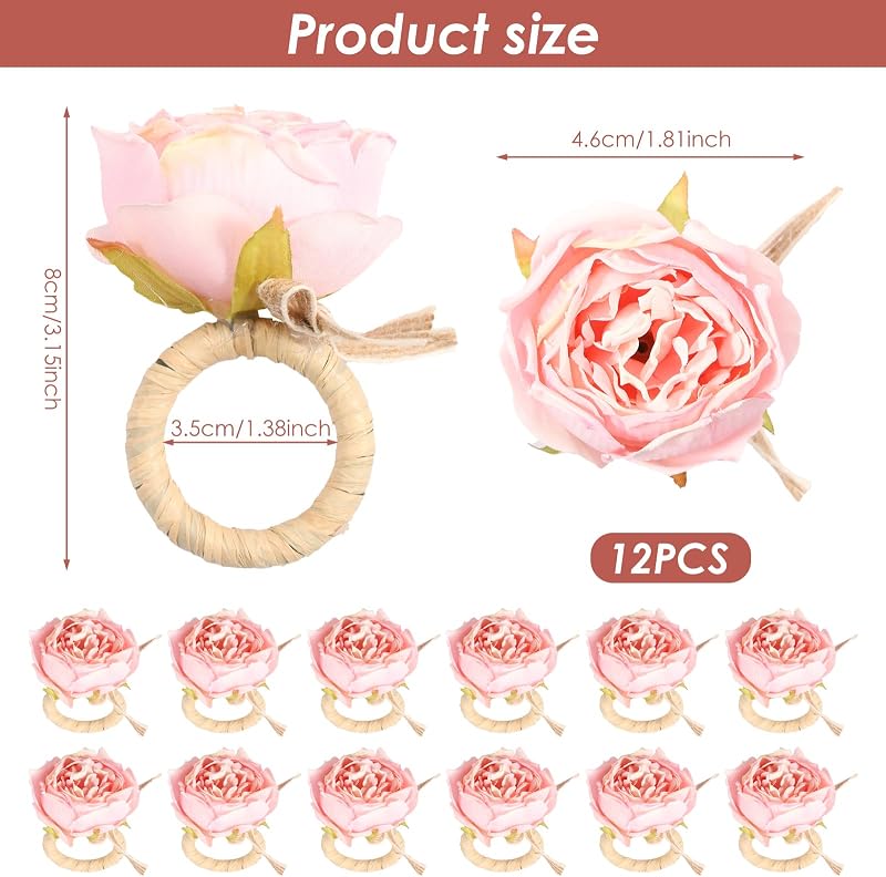 12 Servilleteros Rosa con Hebilla Decoración Mesa Boda Fiesta