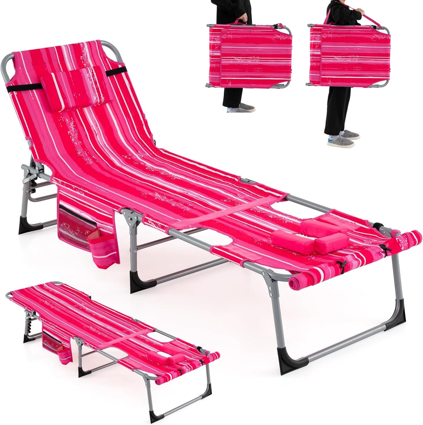 2 Sillas bronceado ajustable 5 posiciones con agujero cara
