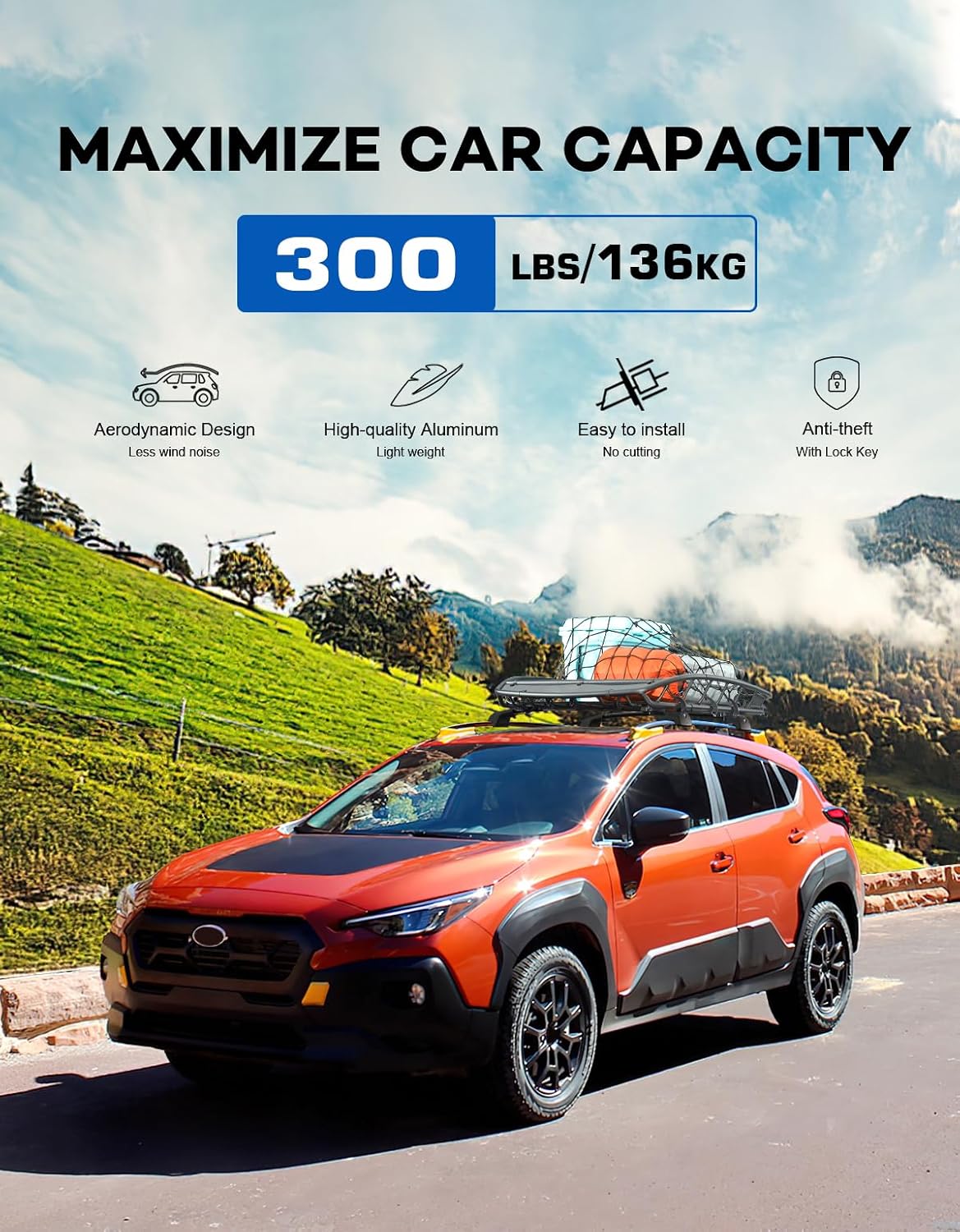 Barras techo con cerradura 300lb comp Subaru Crosstrek