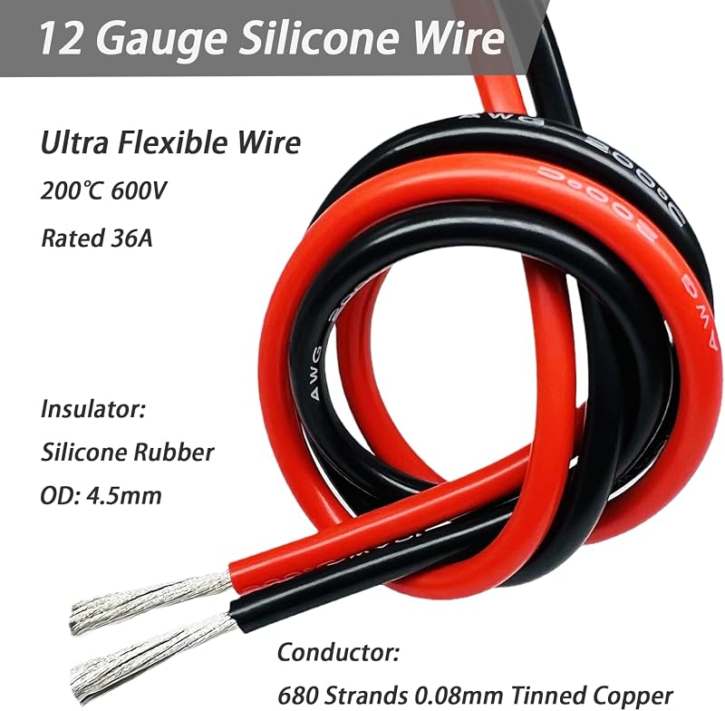 Cable silicona flexible 12 AWG 60 ft coche