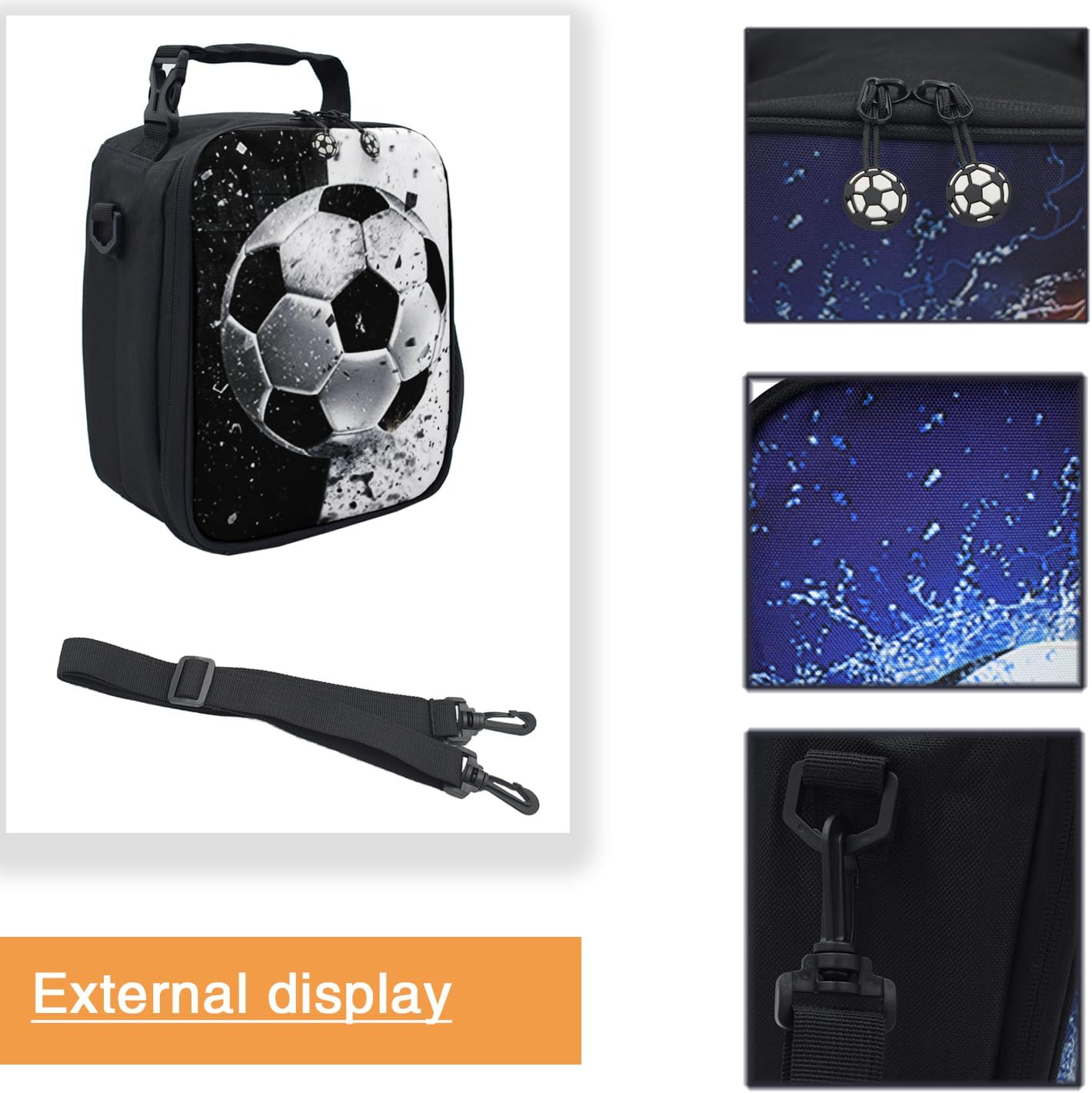 Bolsa almuerzo fútbol térmica impermeable negro