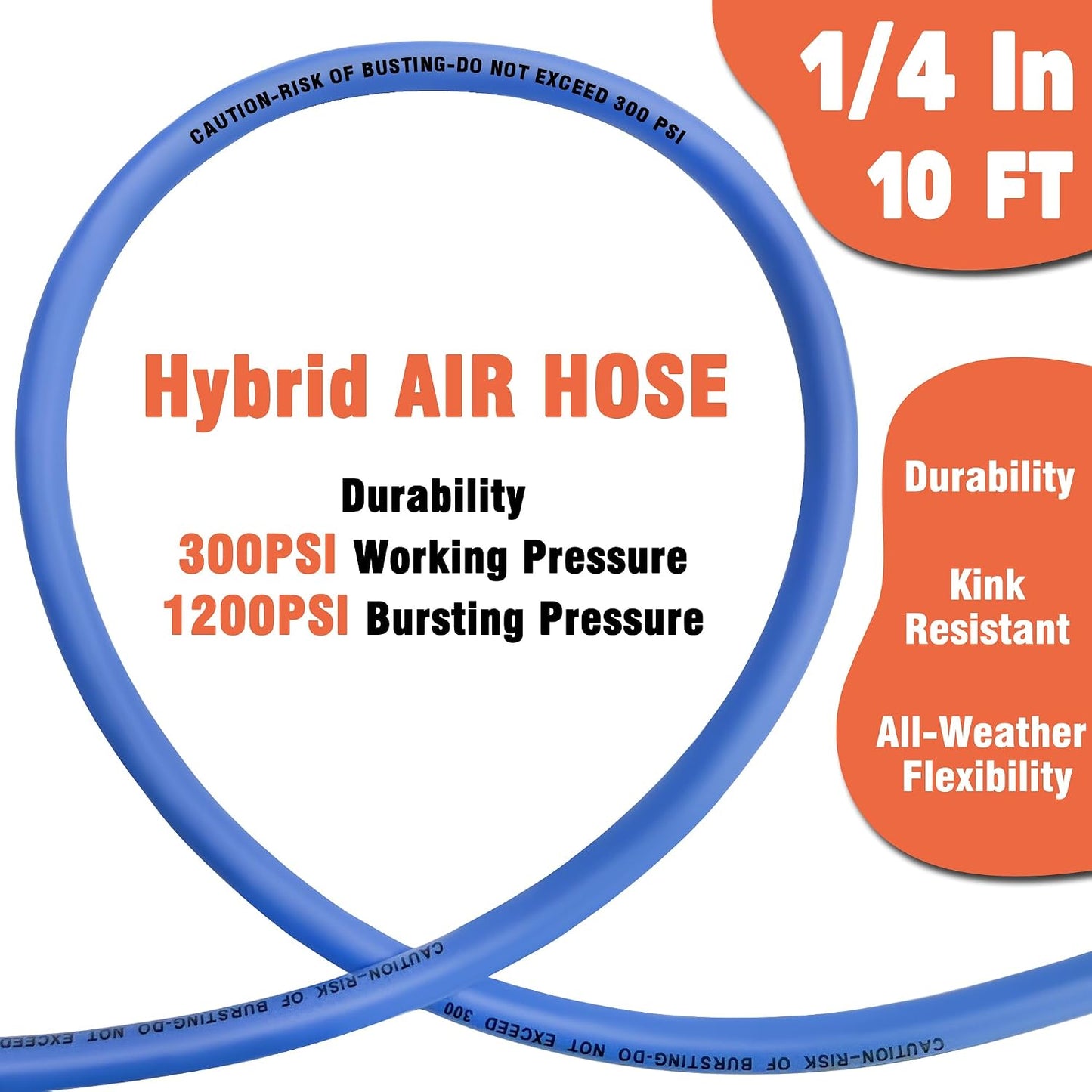 Manguera aire 1/4pulg x10ft 300PSI acoplador rápido azul
