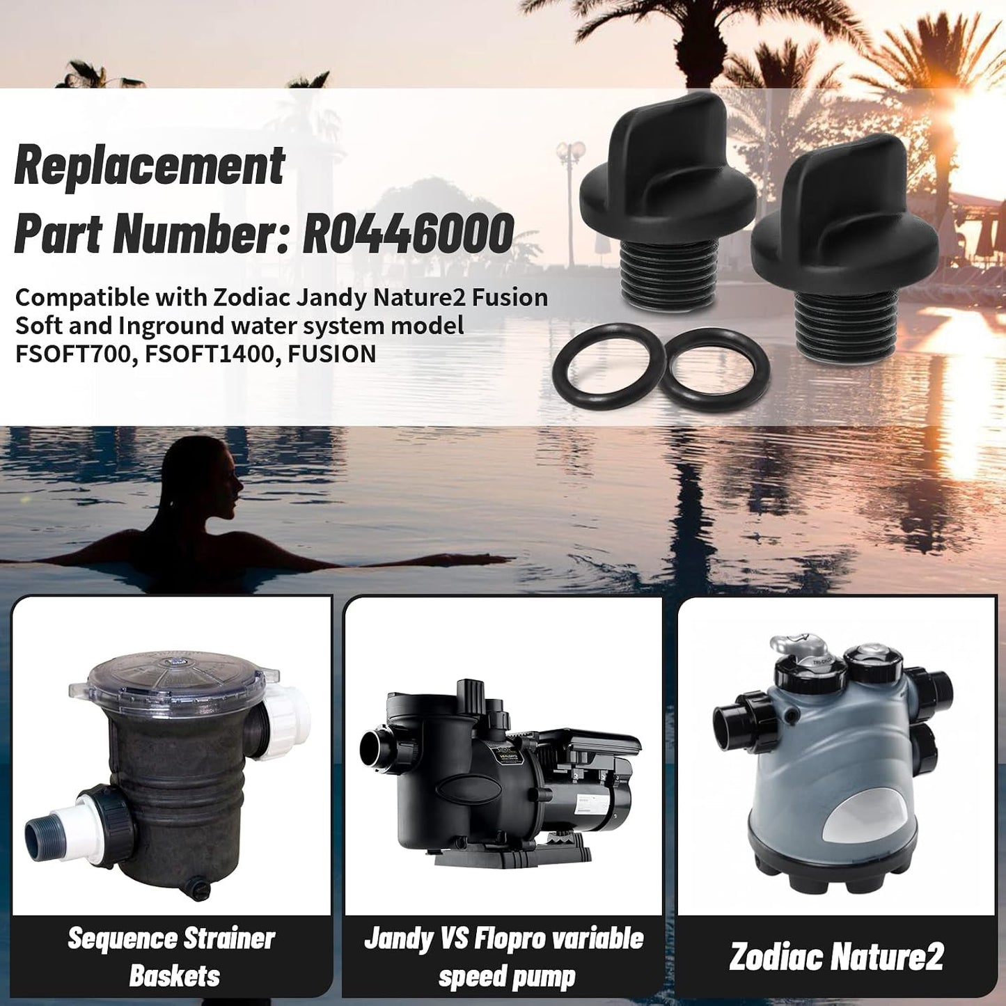 Tapón drenaje piscina junta tórica set 2