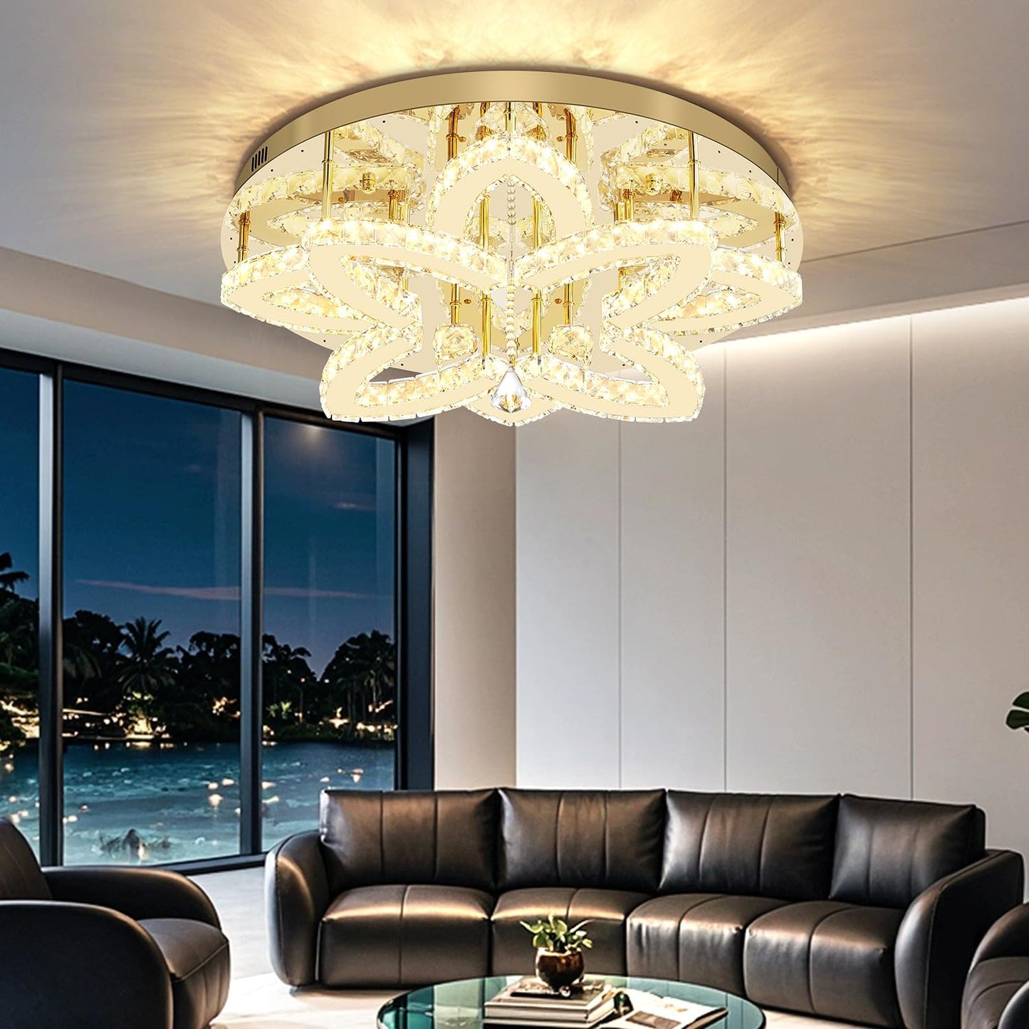 Lámpara araña cristal dorado led regulable sala comedor