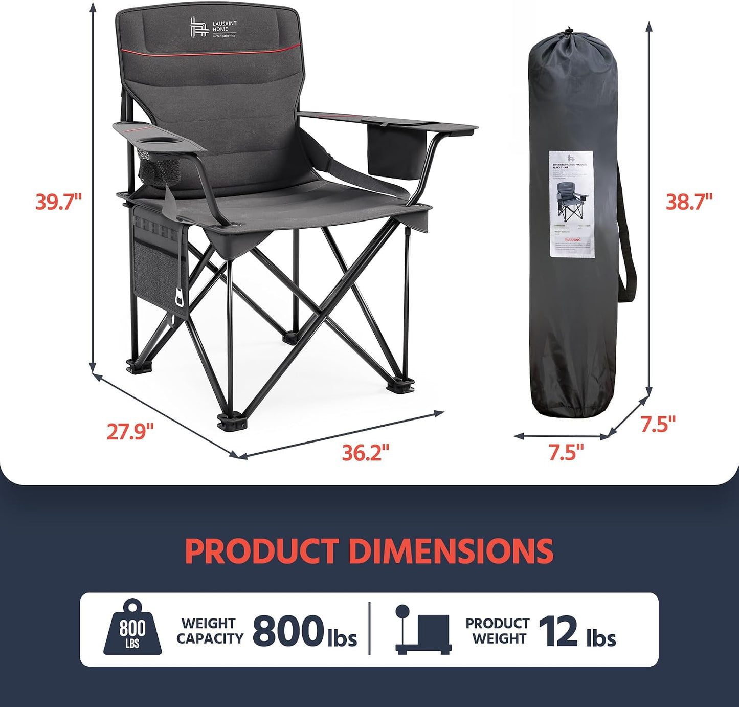 Silla campamento plegable 400lb con soporte lumbar