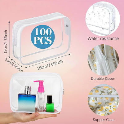 100 Bolsas PVC Transparentes para Viaje con Cremallera