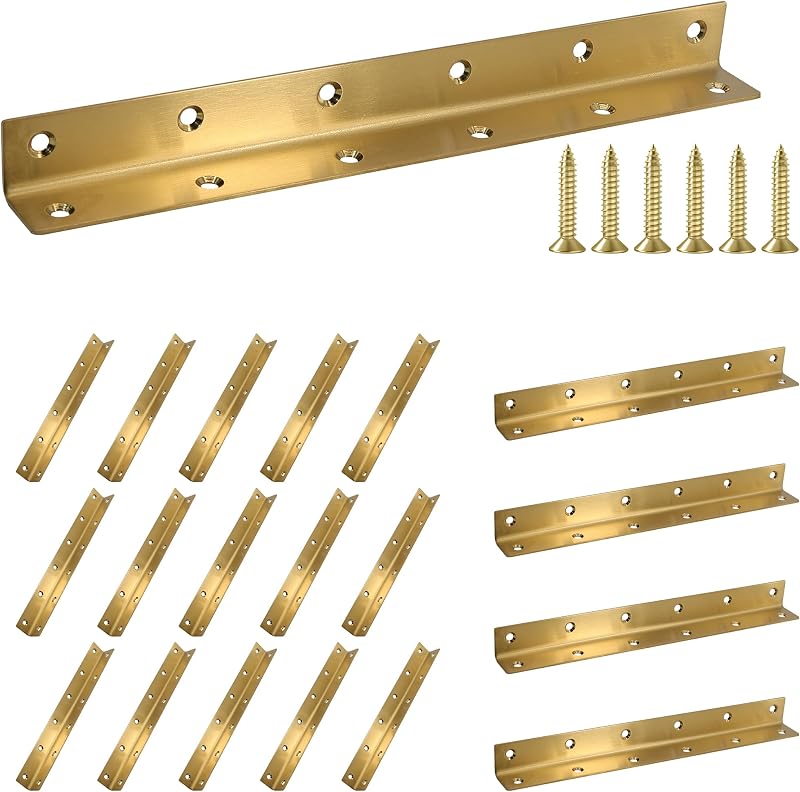 Soporte en L acero inox 10.8" set 20 dorado para estantes
