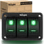 Panel interruptor basculante aluminio 3 bandas 5 pines verde