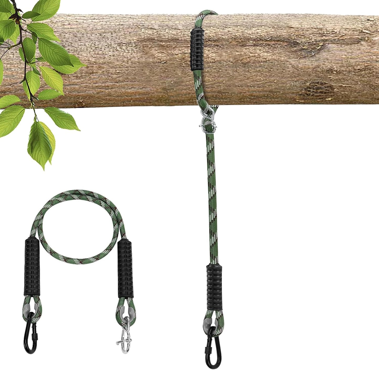 Hamaca cuerda colgar árbol mosquetones ajustables 67" verde