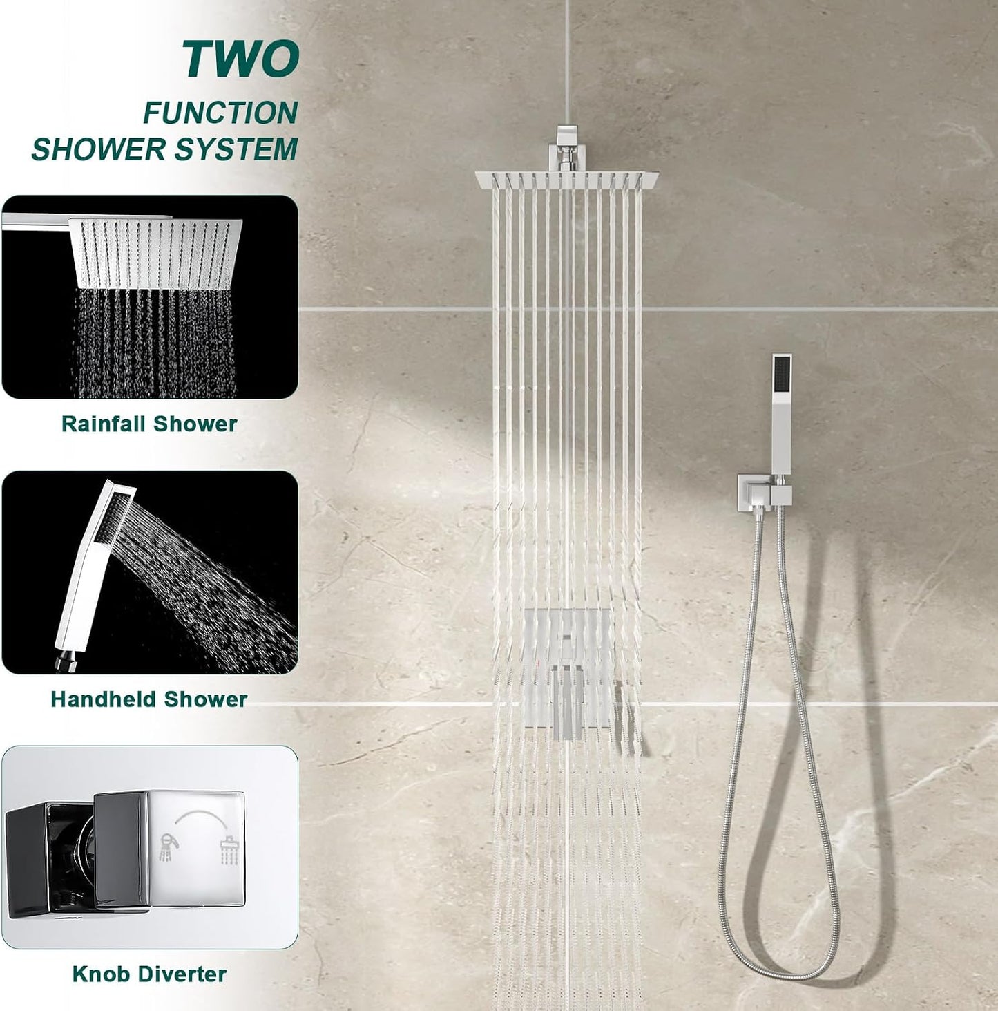 Set grifo ducha 10" cabezal lluvia accesorios pared Chrome