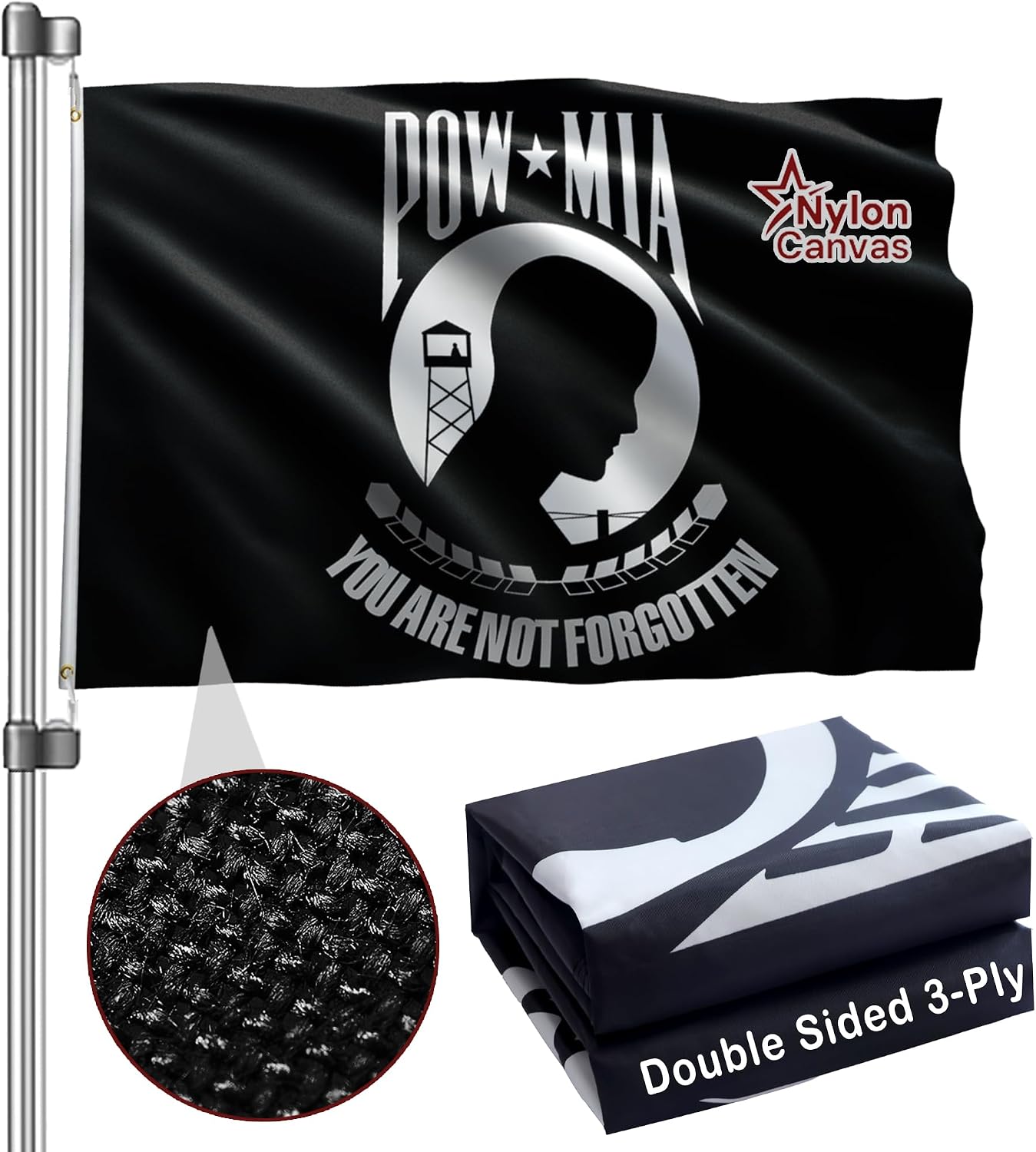 Bandera Pow Mia 4x6ft doble cara lona ojales latón