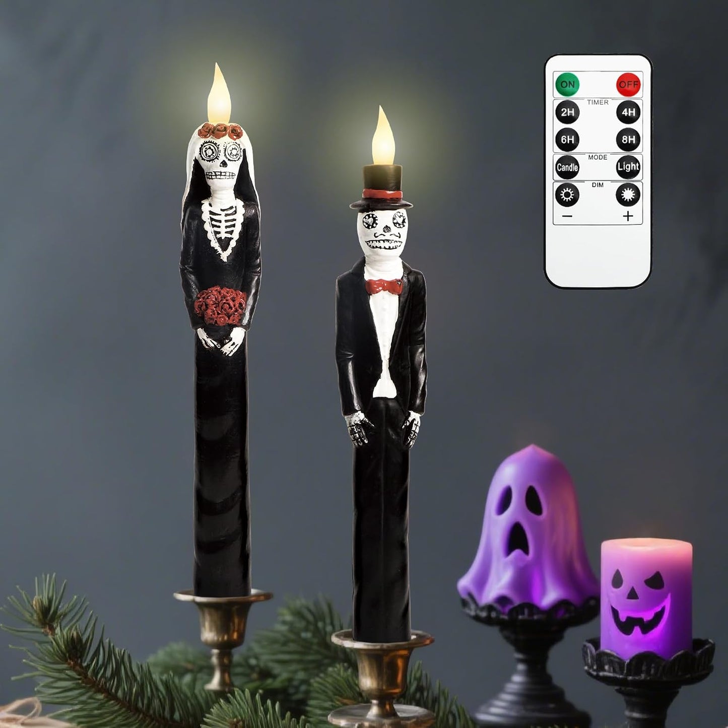 Velas LED cónicas negras parpadeantes control remoto Halloween