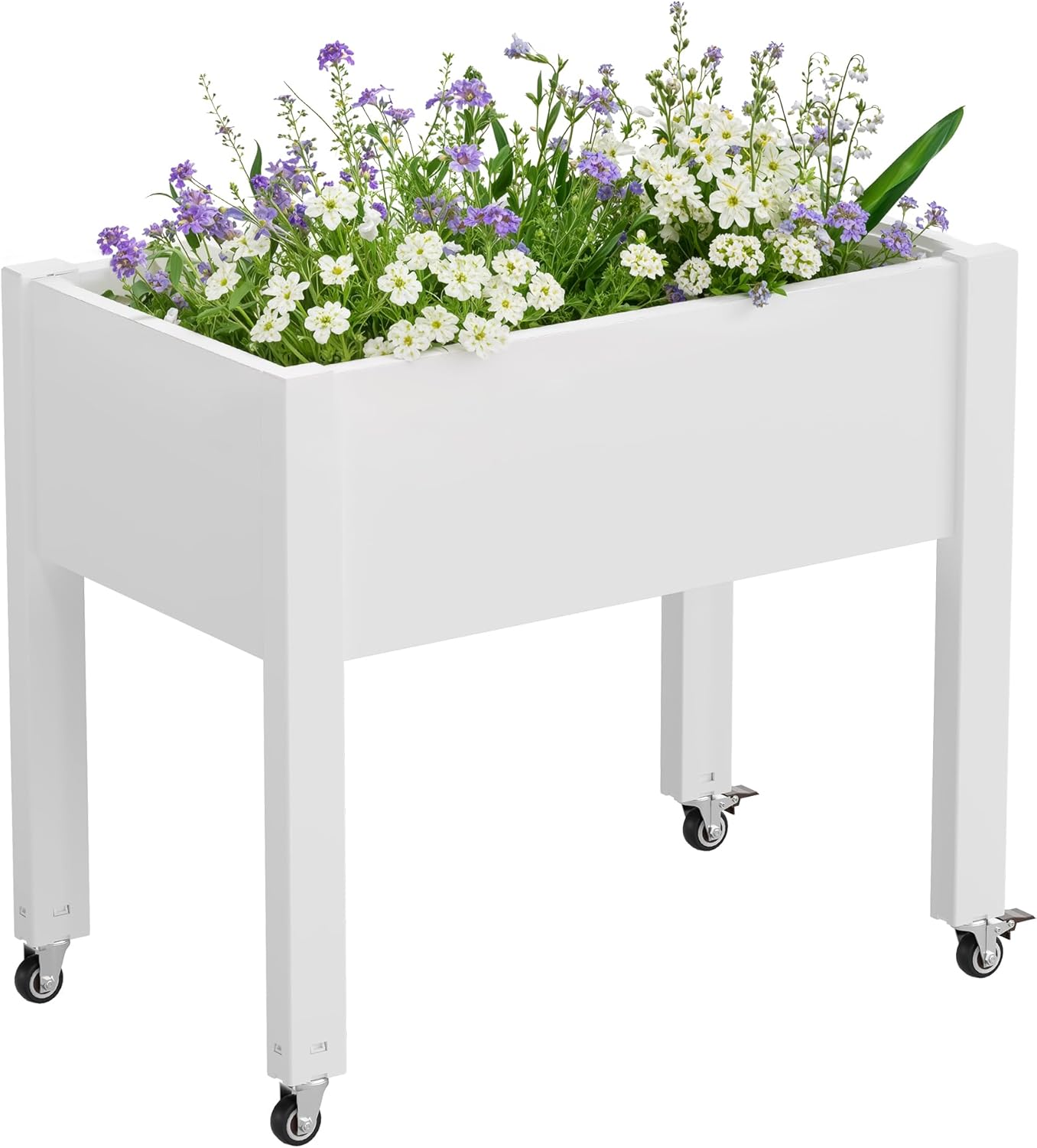 Cama jardín elevada con ruedas resina blanca 26pulg