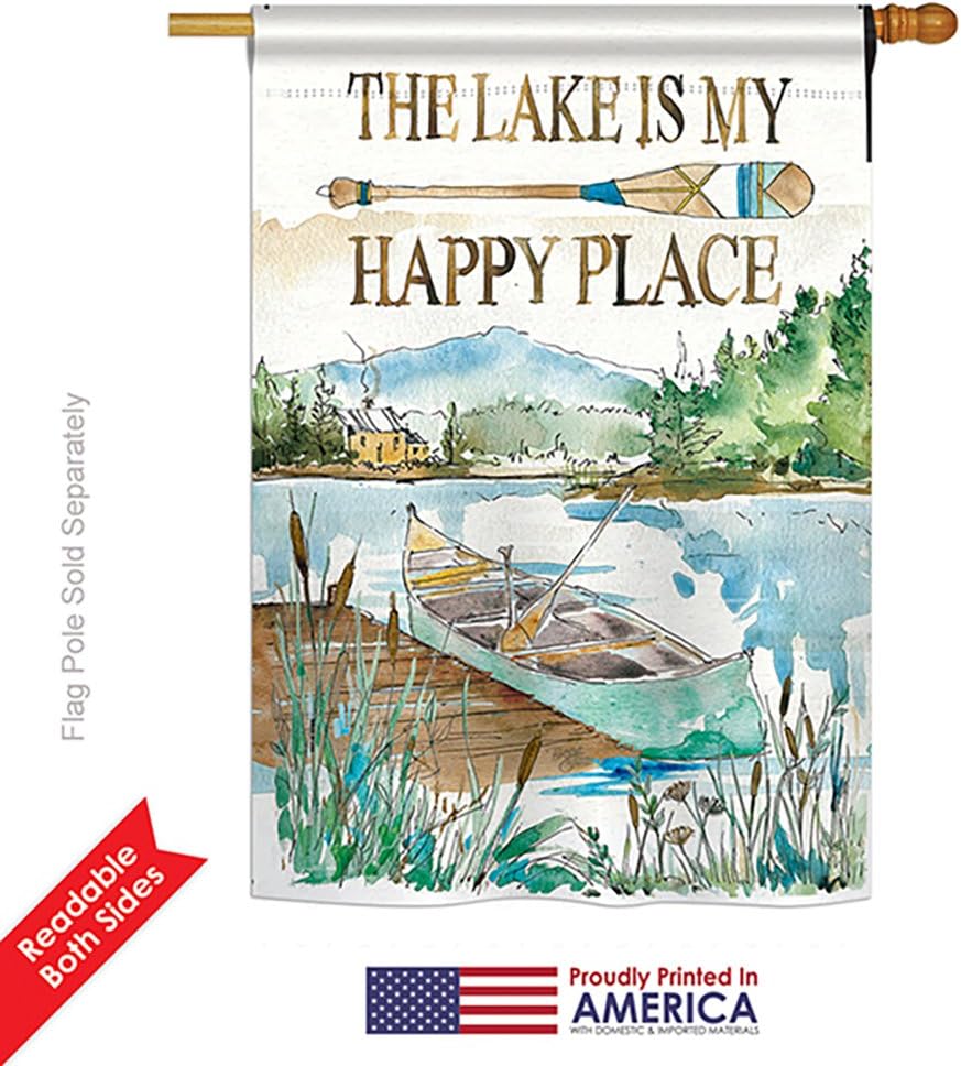 Tapiz pared bandera Lake is Happy Place decorativo vertical