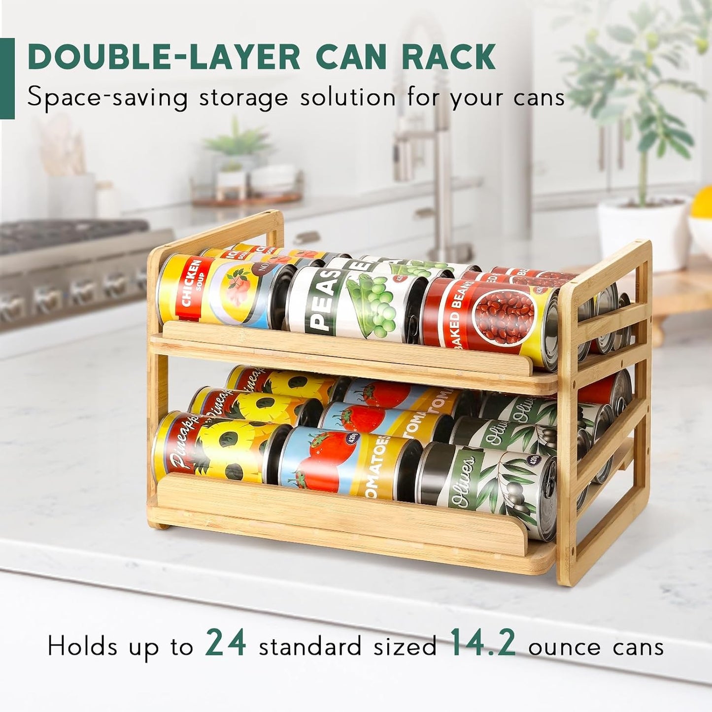 Estante organiz. latas bambú con ruedas apilable