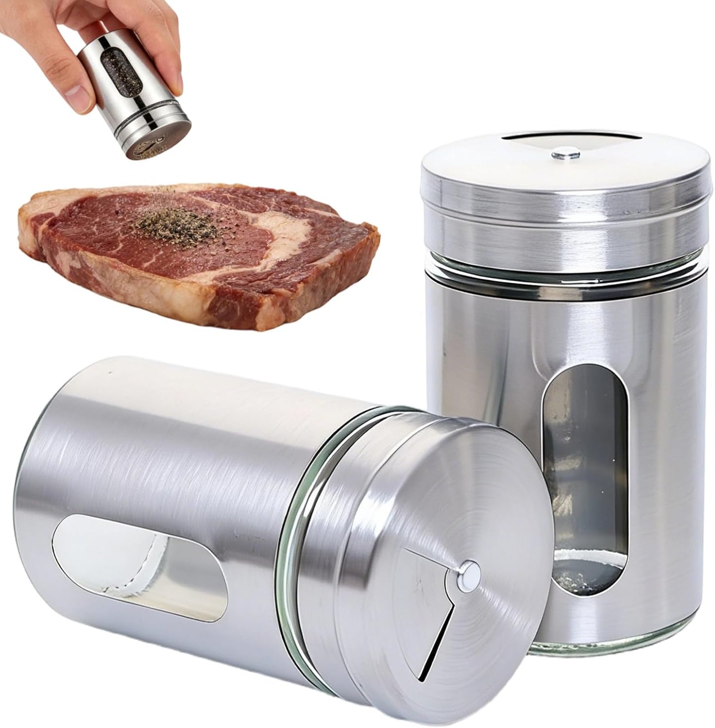 2 Saleros Pimenteros Acero Inox Vidrio Encimera