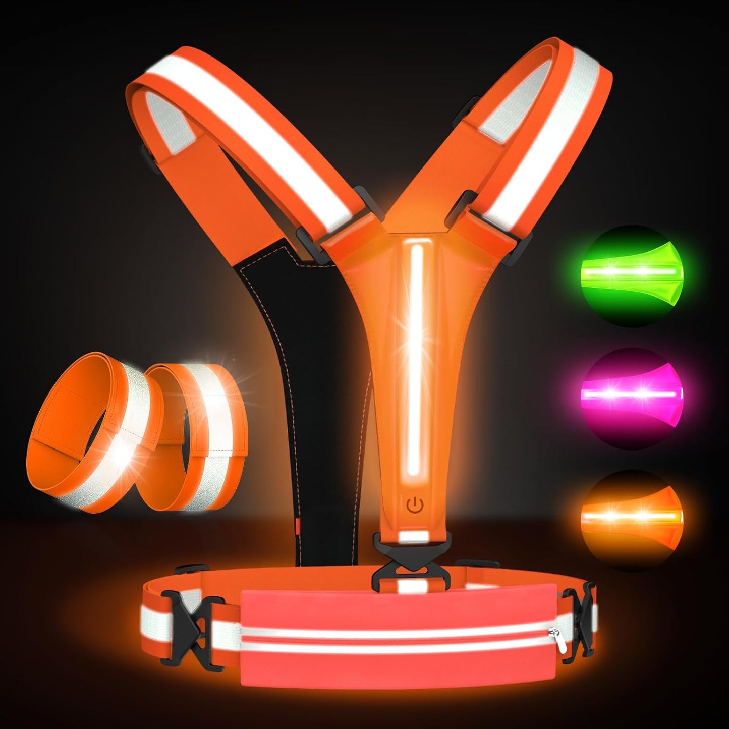 Set Chaleco Reflectante LED Recargable USB con Bolsa