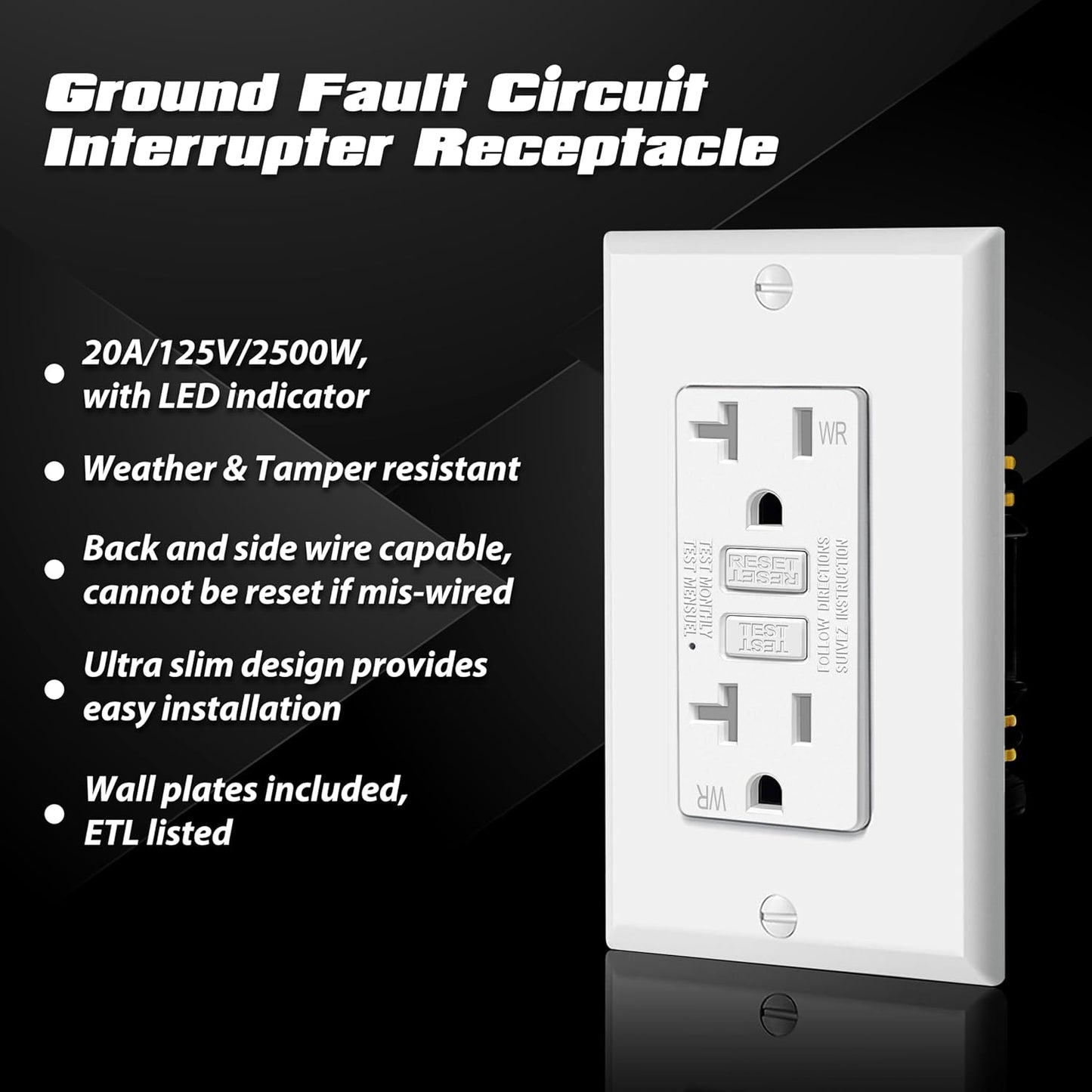10 Tomas GFCI 20A Resistentes Exteriores con Led y Placa