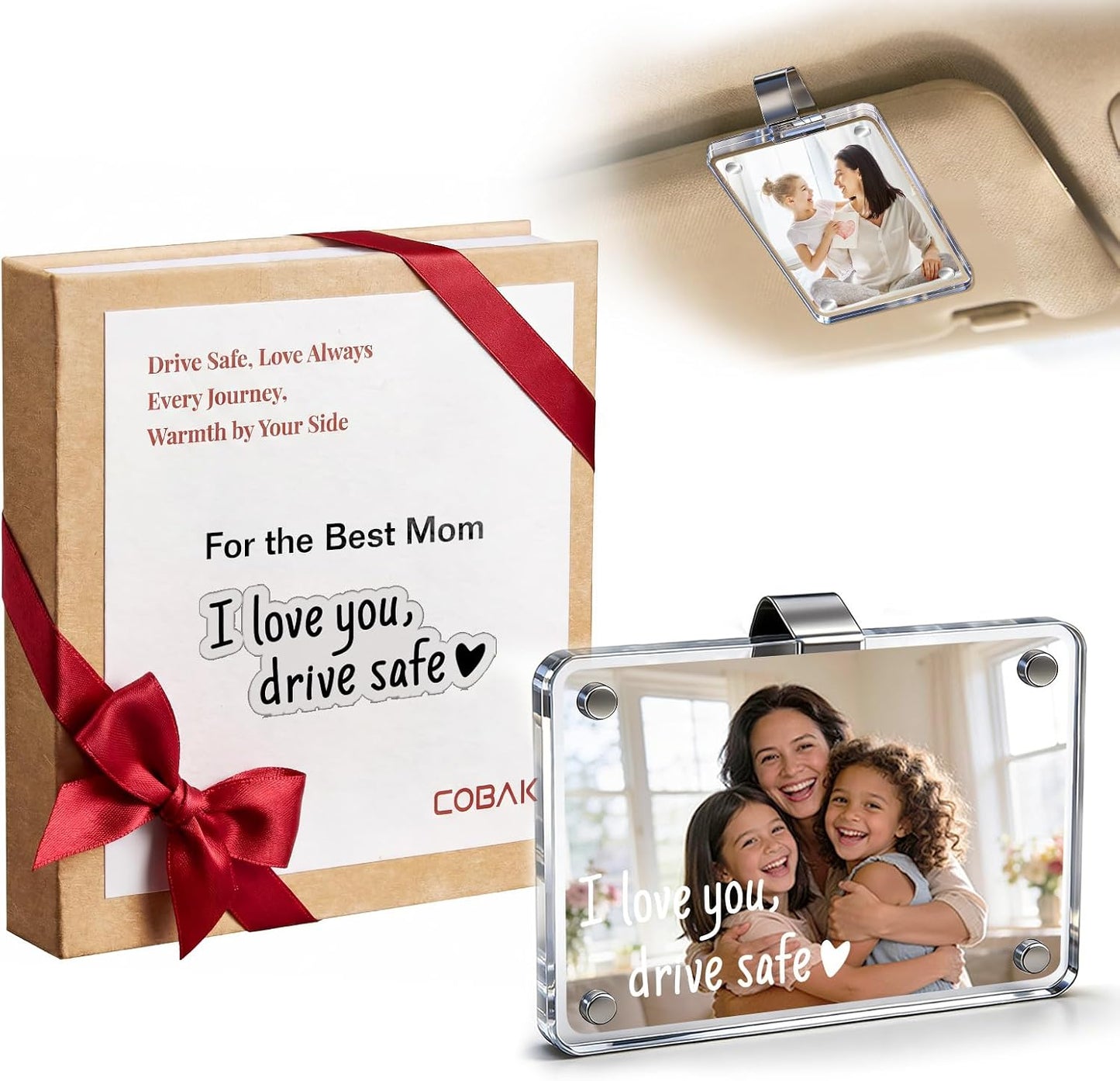 Soporte acrílico para fotos visera auto con clip magnético