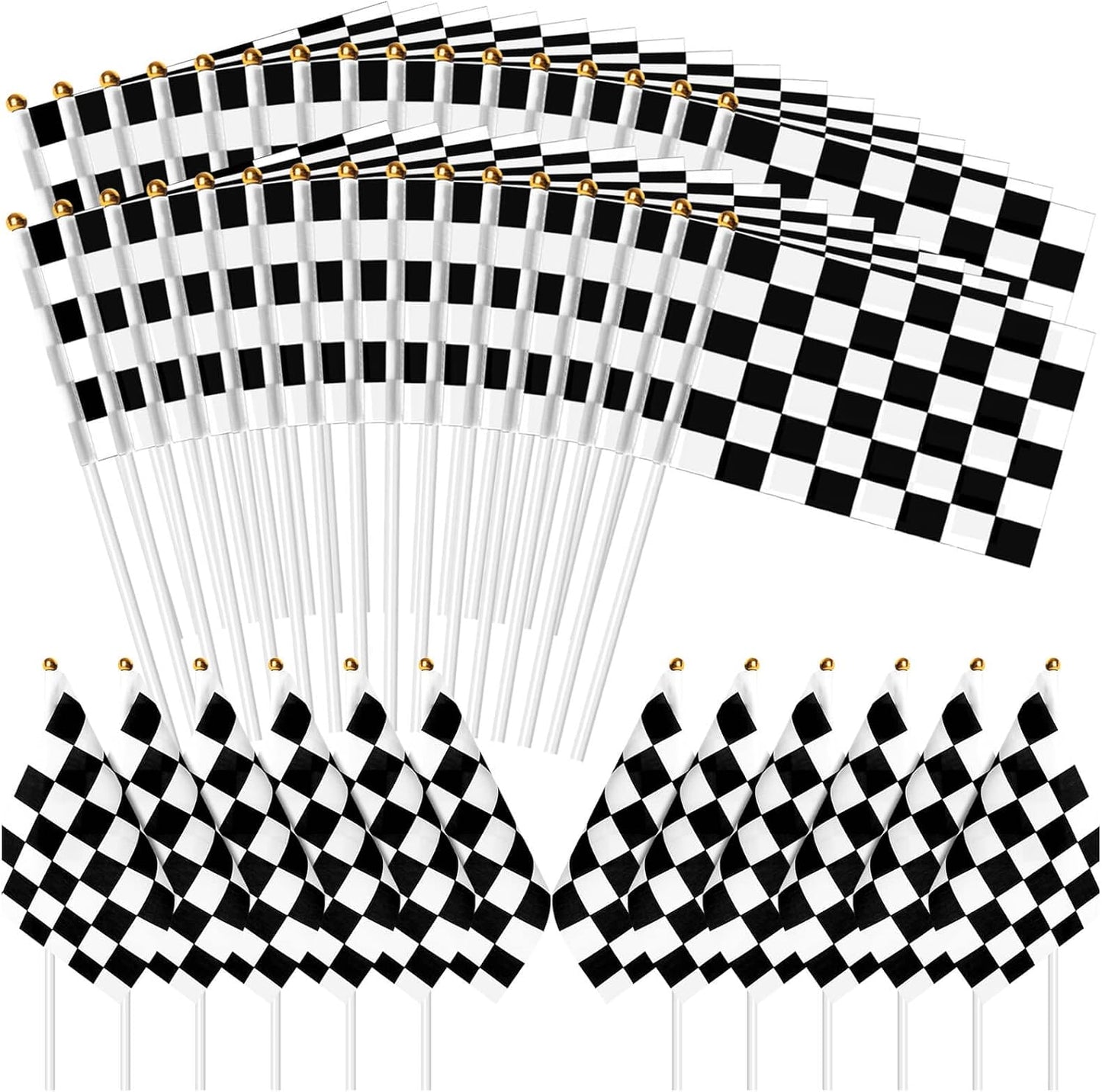 30 Pzas Banderas Carreras Cuadros con Palo Mini Coches