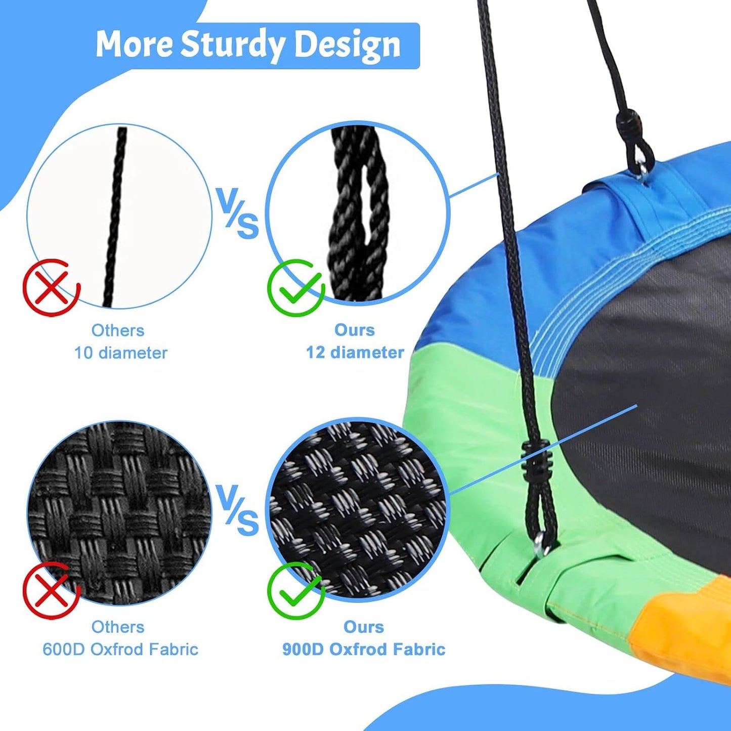 Columpio redondo para niños 40" al aire libre con correas