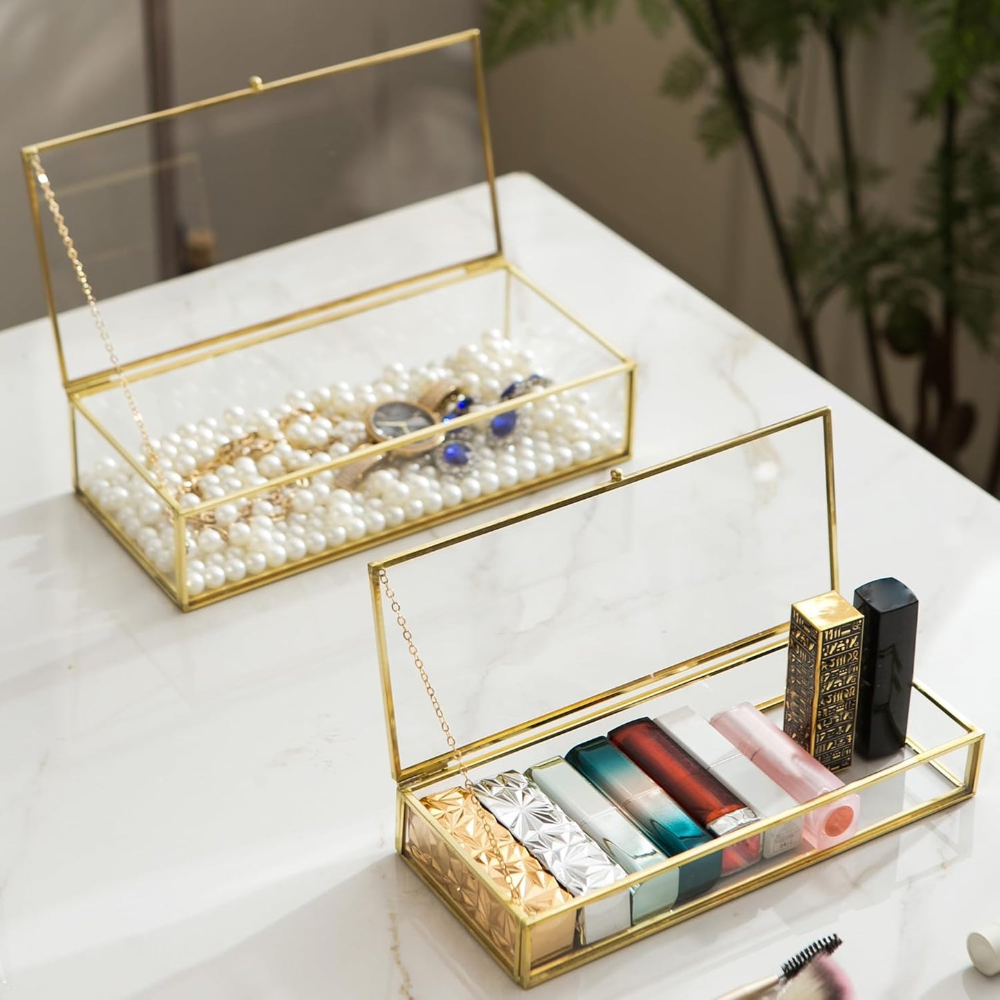 2 Pzas Caja Joyas Vintage Cristal con Tapa