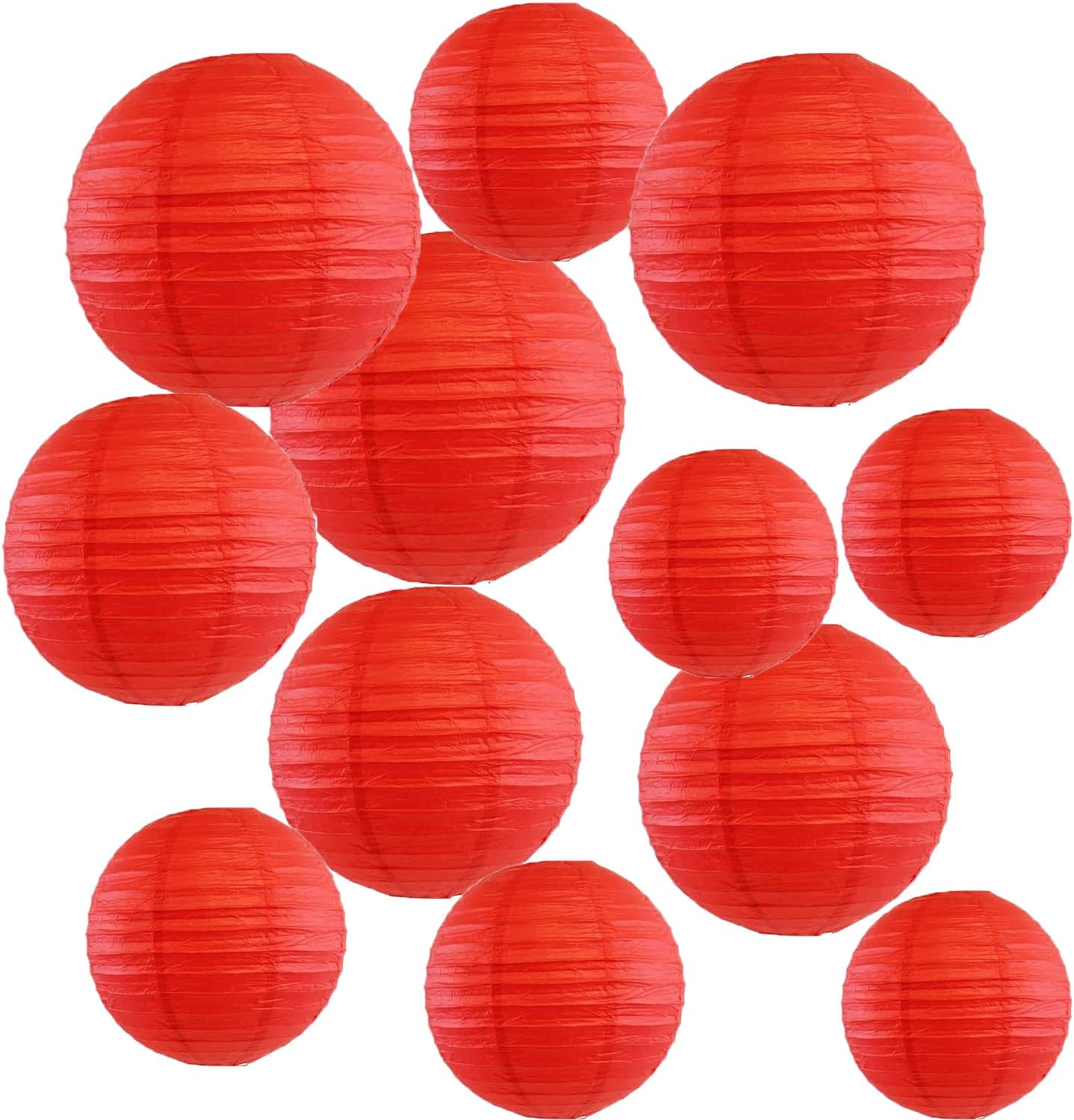 12 Linternas Papel Rojas 6-12pulg Decorativas Bodas Cumpleaños
