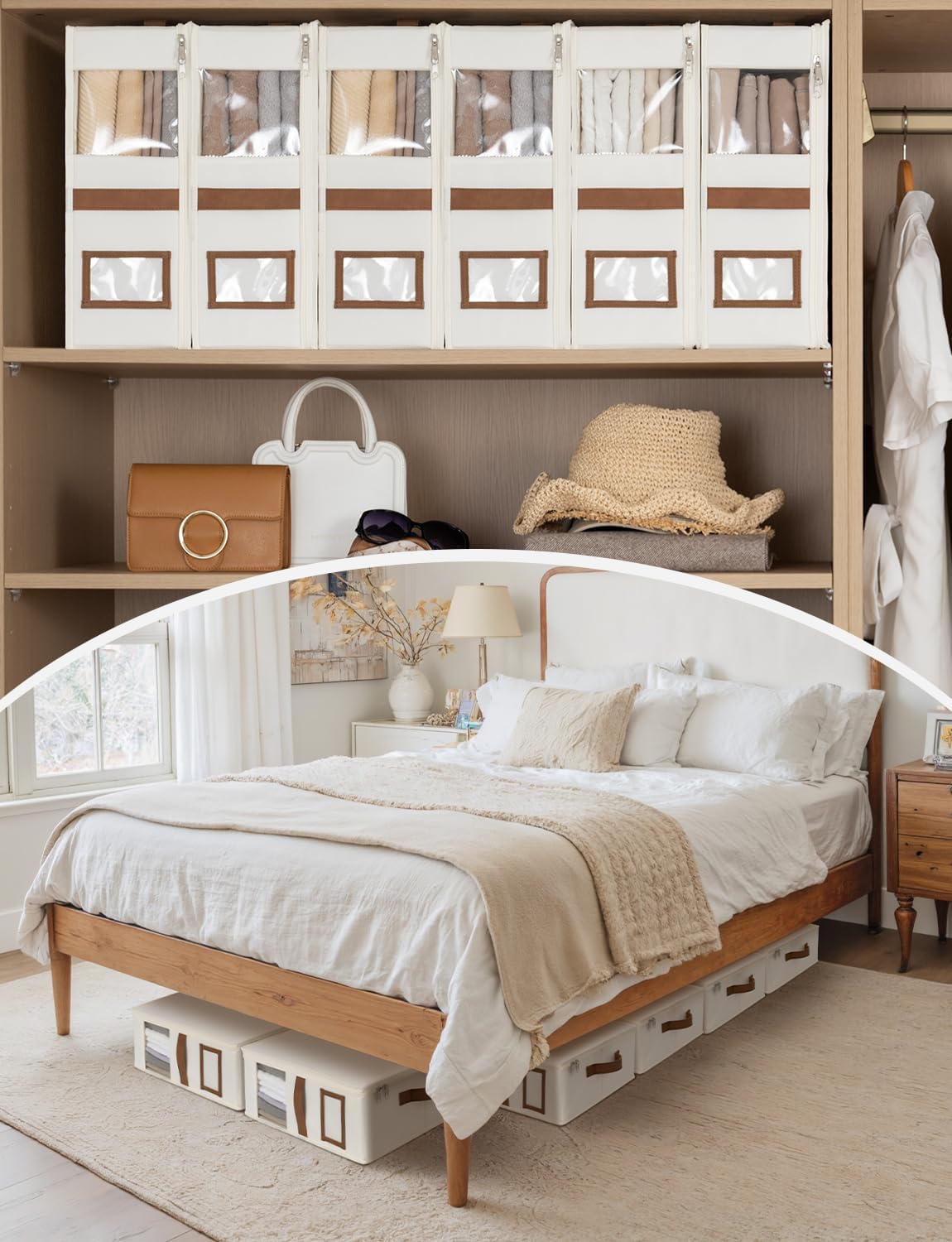 6 Contenedores plegables para sábanas con asas 15" beige