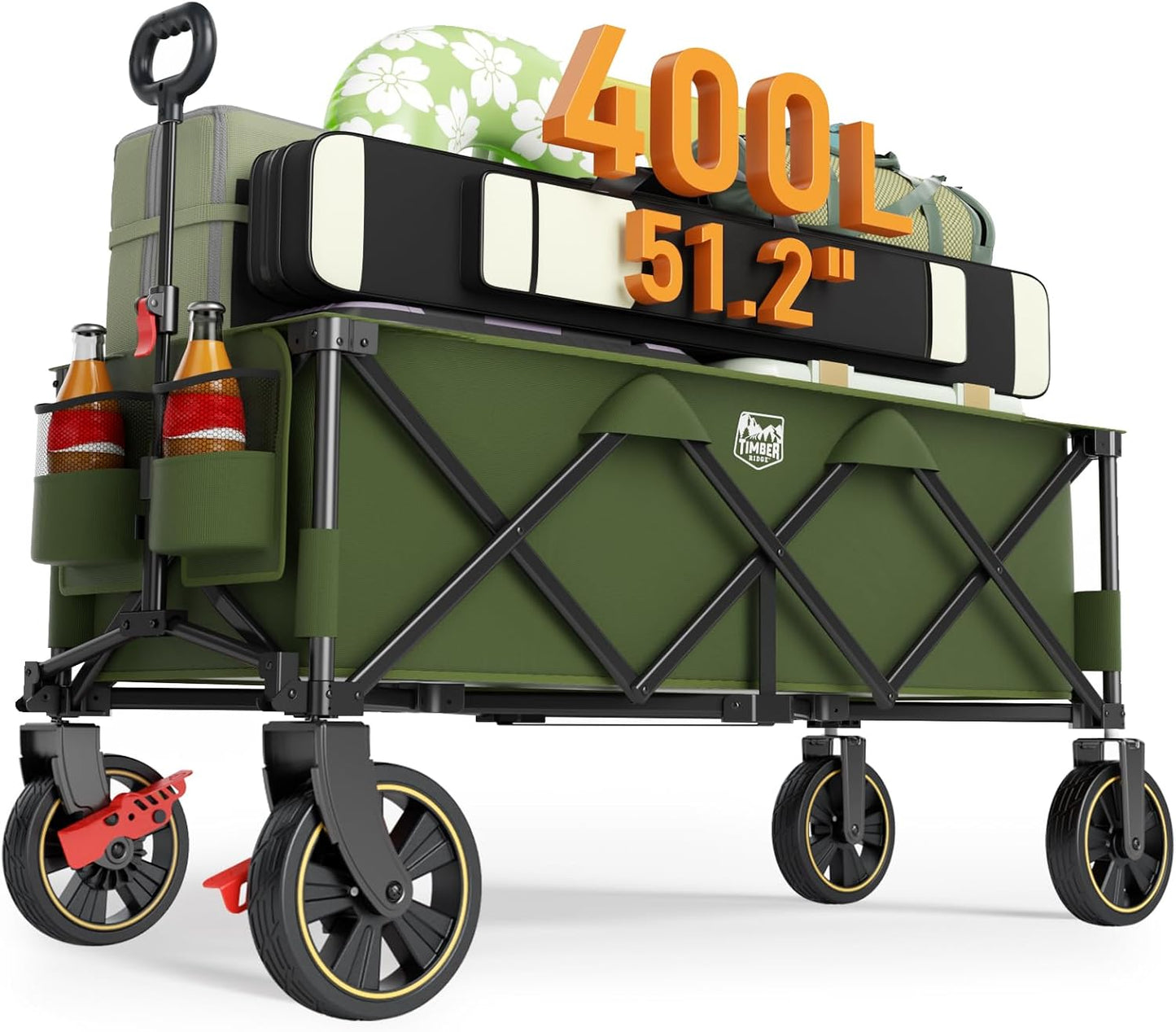 Carrito plegable 51.2pulg frenos carga 400L camping