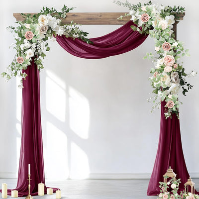 1 Panel Cortina Gasa Transparente Burdeos 29x19pies Decoración Boda