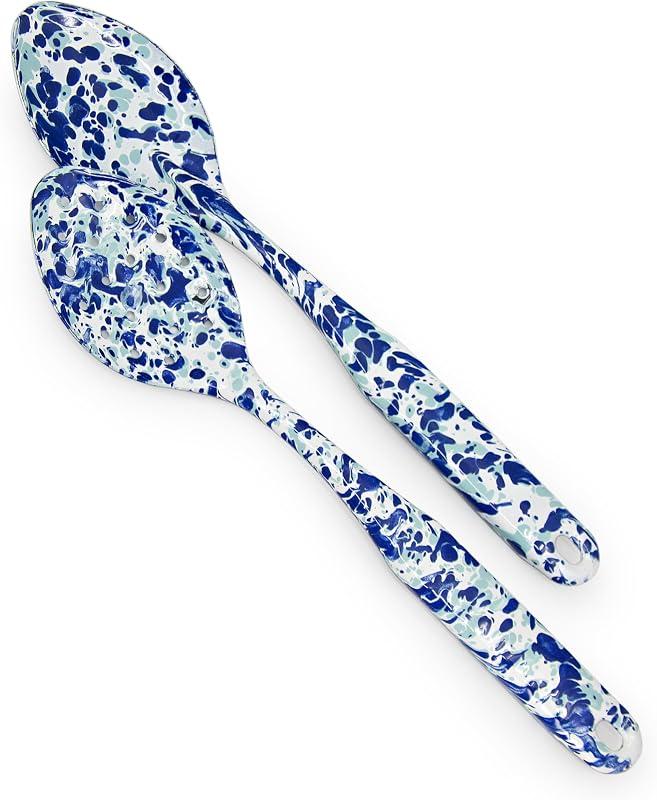 Set 2 Pzas Cucharas Esmaltadas Ranuradas Océano