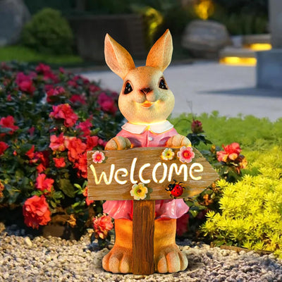 Estatua conejo solar 22pulg decoración jardín bienvenida