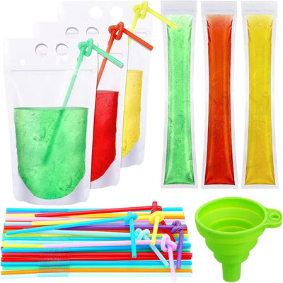 110 Bolsas Bebida con Pajita 50 Paletas Hielo 30 Bolsas Resellables