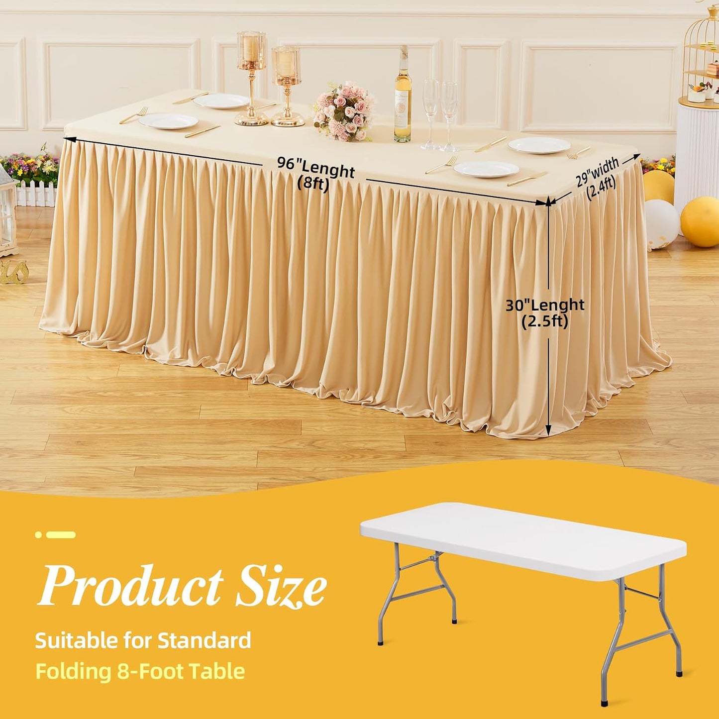 6 Pzas Manteles Champagne 8ft para Mesa Rectangular con