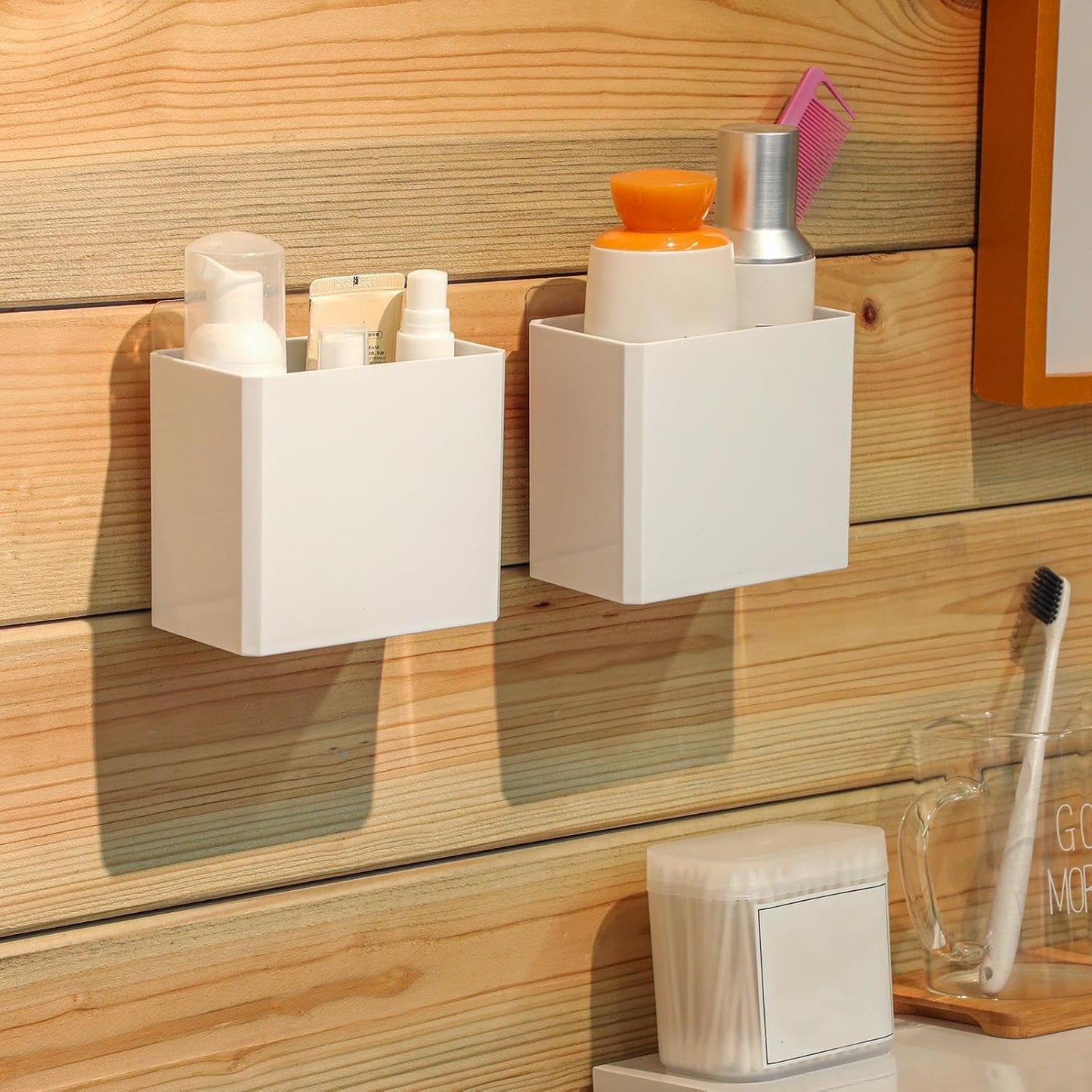 Organiz. pared 8uds estante flotante adhesivo blanco