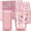 Vasos de plástico transparente para fiestas rosa con tapa sin boquilla y pajita