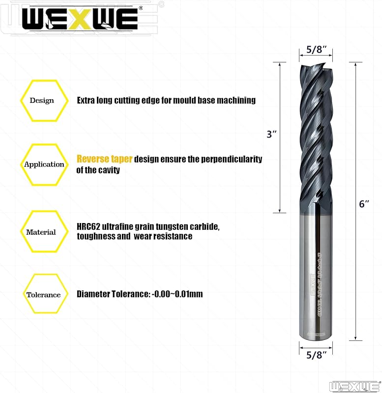 Fresa cuadrada carburo 5/8-6" 4 flautas acero aleado