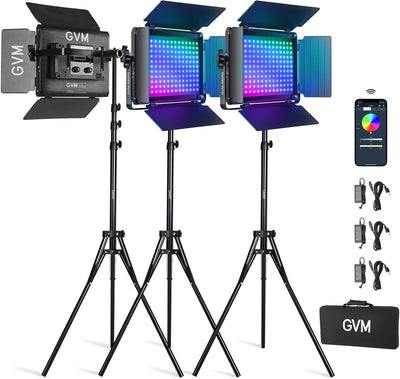Kit luz LED RGB 50W para video y fotos con app 3 paquetes