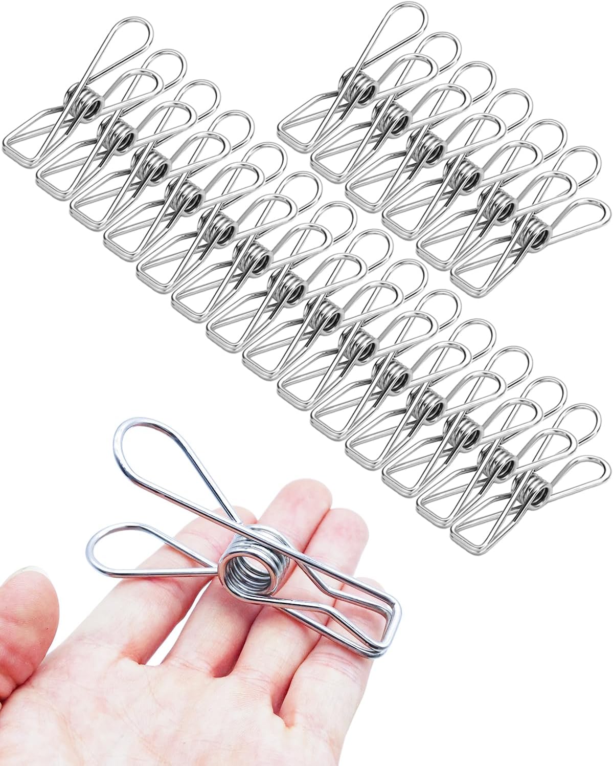 20 Pinzas Acero Inox 3.17" para Ropa Viaje y Alimentos