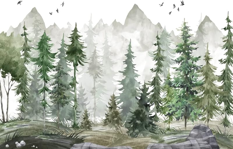 Papel pintado acuarela bosque verde para bebé