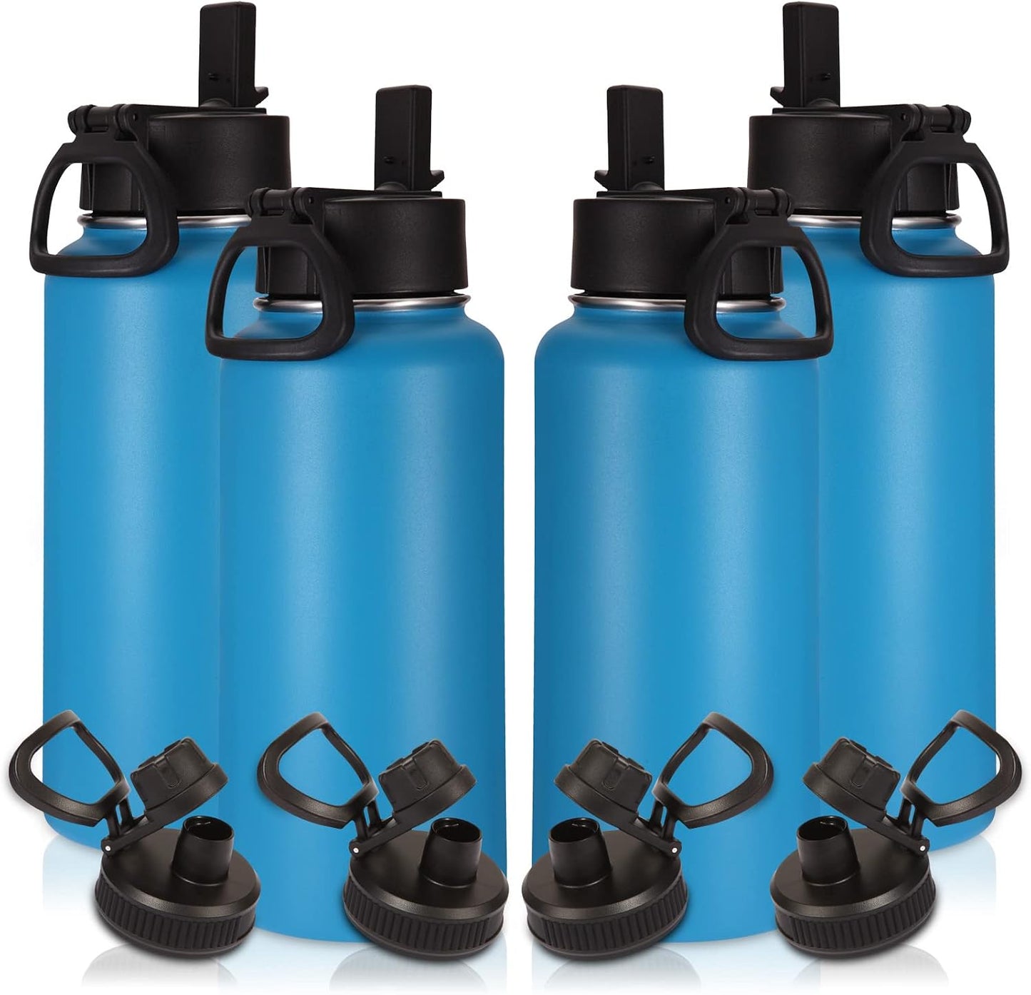 Botella agua aislada acero inox 32oz set 4 con popote