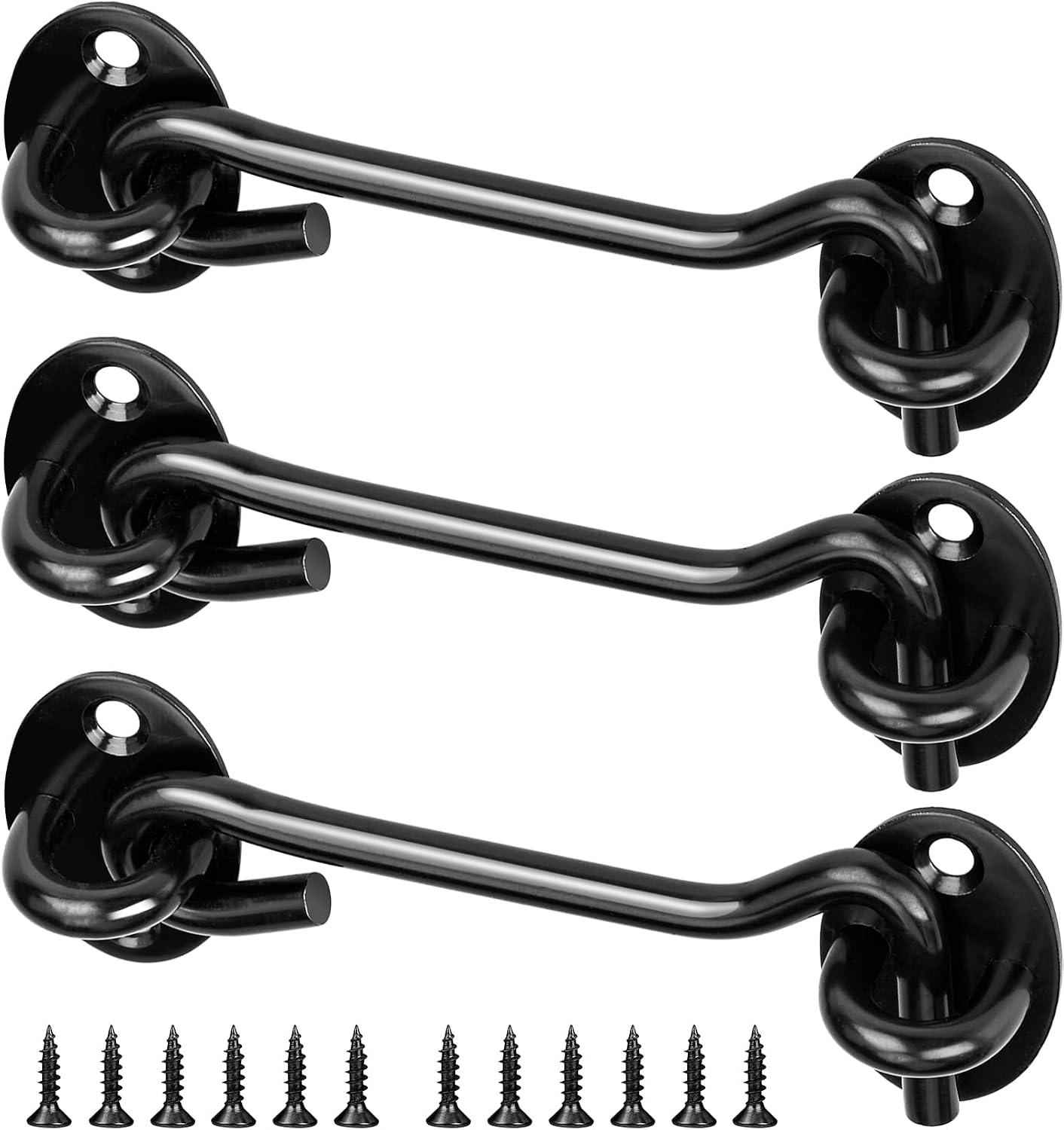3 Cierres Gancho Ojal 4" Acero Inox Negro Puerta Cabina