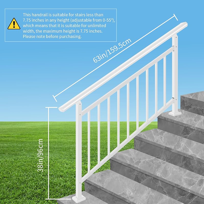 Pasamanos ajustable escalones al aire libre metal blanco