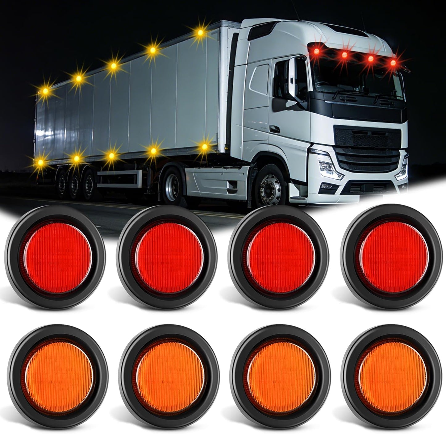 Set 8 Luces LED 2.5" Redondas Montaje Empotrado Rojo Ámbar