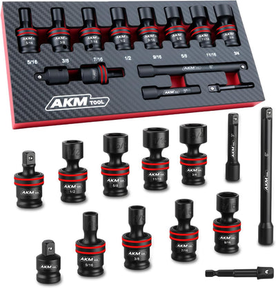 Set enchufes impacto universal 3/8 13 pzas SAE Cr-Mo