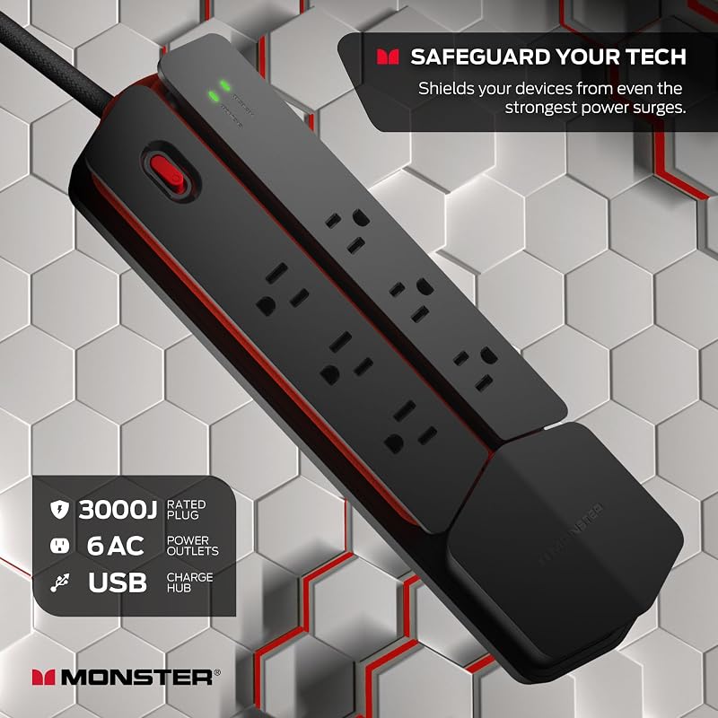 Protector sobretensiones 6 salidas CA 2 USB-A 1 USB-C